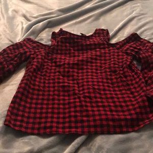 Cute flannel cold shoulder top